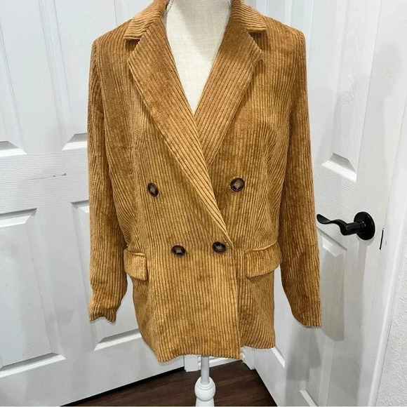 Hem and Thread Corduroy, Floral lined, Double breasted, blazer, jacket w pockets - Picture 2 of 14